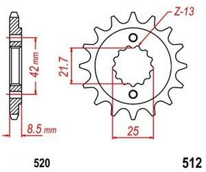 Pinion 15Z Pitch 520 for Kawasaki Suzuki Yamaha #13144-1122/1142/1214