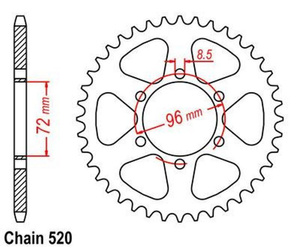 Zębatka tylna 42Z 520 Suzuki SP 400 T 1980 OEM 64511-38200/32400