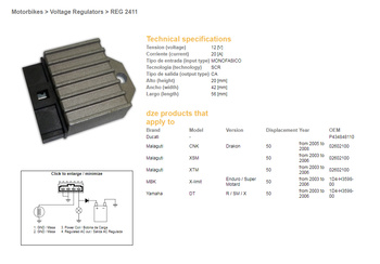 DZE VOLTAGE REGULATOR KTM, YAMAHA DT 50 R/SM/X '03-'06, MBK 50, MALAGUTI XSM 50 (1D4-H3598-00)