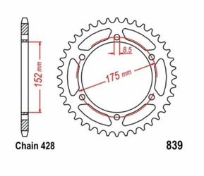 sprocket 57 Z pitch 428 for YAMAHA DT 125 88-06 Rear sprocket