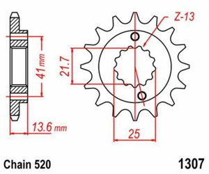 Pignone anteriore 14 denti 520 per Kawasaki ZX-6R/ZX-6RR 1995-2006, codice ricambio originale 23801-MBN-650