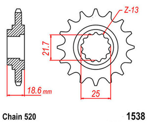 Zębatka przednia 15 zębów Kawasaki Z750 2005-2012 OEM 13144-0007