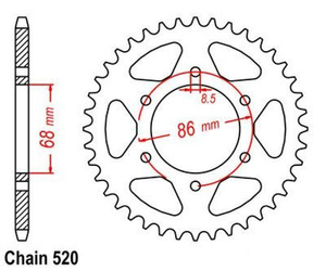 Zębatka tylna 40 zębów Kawasaki KZ Z200 Z250 1977-1983 OEM 42041-1002