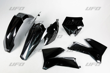 SET DE PLÁSTICO UFO KTM SX '05-'06, EXC '05-'07 COLOR NEGRO (KT503E001) (GUARDABARROS TRASERO SIN PASADORES DE FARO)