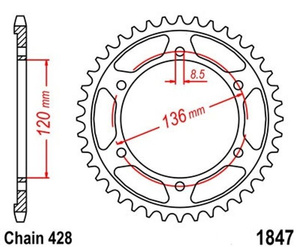 Couronne arri?re Yamaha FZ250 FZR400 SRX400 TDR125 TZR80/125 OEM 1HX-25455-20