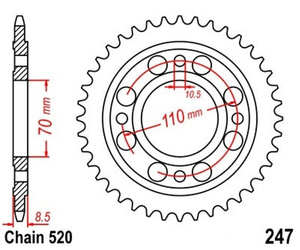 Pignone posteriore 36 denti Honda CB250 CB400 CBX250 CM250 CM400 OEM 41201-443-630