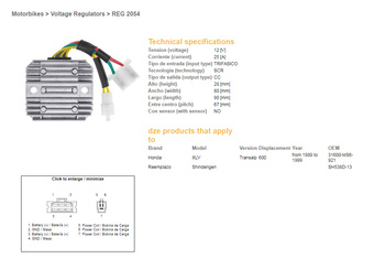 REGOLATORE DI TENSIONE DZE HONDA XL 600V TRANSALP 91-99 (SH 538D-13, ESR640, RGU-144)