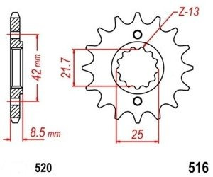 Zębatka przednia 14T skok 520 do KAWASAKI BR EL KLX GPX KLR ZXR ZZR 250