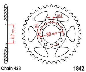 Sprocket 52 Z pitch 428 for YAMAHA YZ 80 81-83/ AG 200 84-94 Rear sprocket