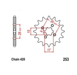 Pinion 15Z Pitch 420 for Honda C CB CR CY MB MBX MCX MSX MT MTX NSR ST XL XR Z