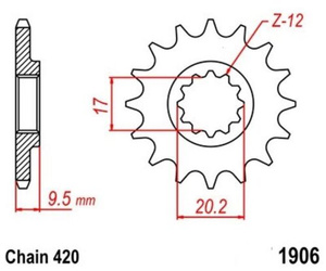 Zębatka przednia 12z. 420 KTM SX 60 65 85 1998-2010