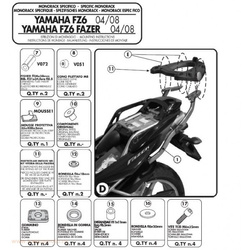 KASSIS DE BOÎTIER SUPÉRIEUR KAPPA YAMAHA FZ6 / FZS 600 FAZER (04-06), FZ6 S2 / FZ6 600 FAZER S2 (07-11) (SANS PLAQUE) - VOIR DESCRIPTION SUPPLÉMENTAIRE