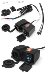 MOTOCYKLOWE GNIAZDO ZAPALNICZKI Z DWOMA GNIAZDAMI USB Z WYŁĄCZNIKIEM MONTAŻ NA KIEROWNICĘ/RURKĘ - MUS06