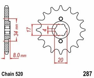 PIGNONE ANTERIORE 14 HONDA XL-X 250 XLR 200
